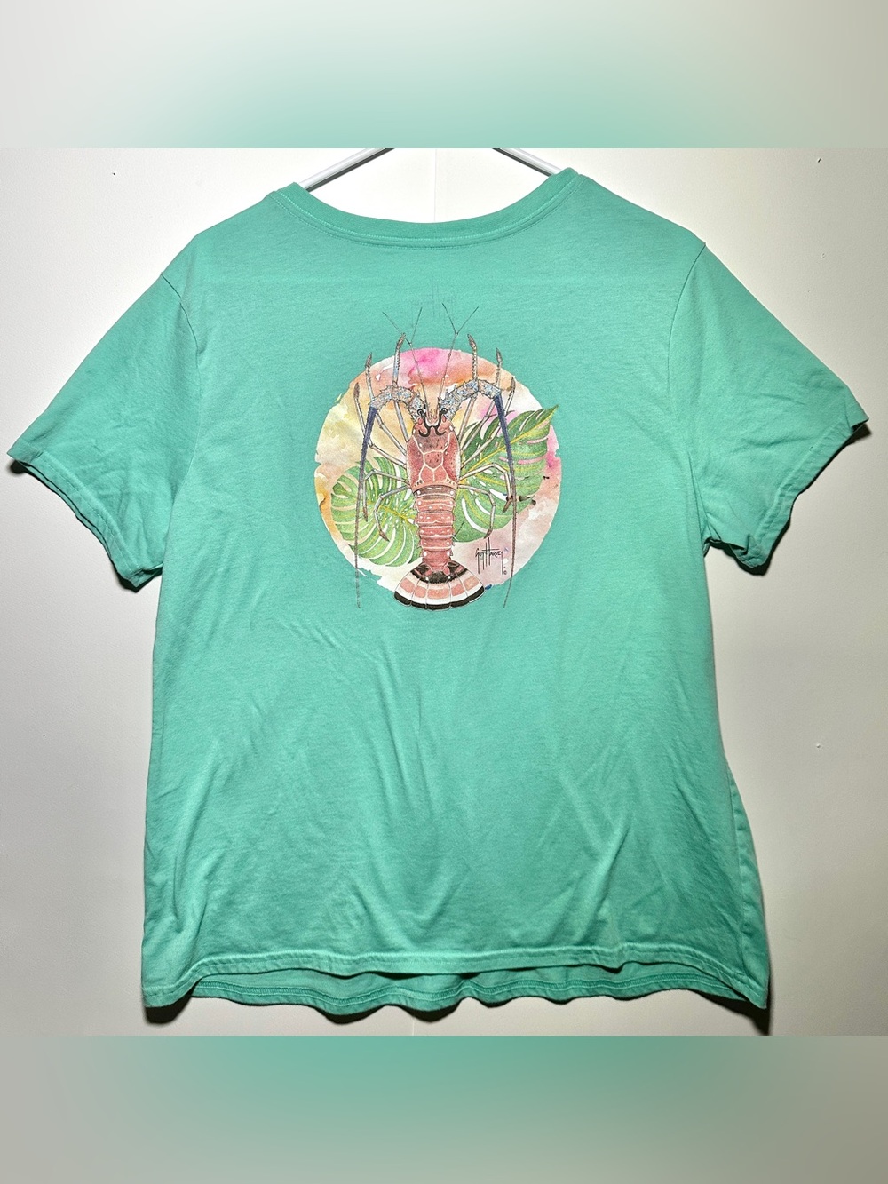 Guy Harvey Mint Green Short Sleeve T-Shirt with Lobster Graphic
